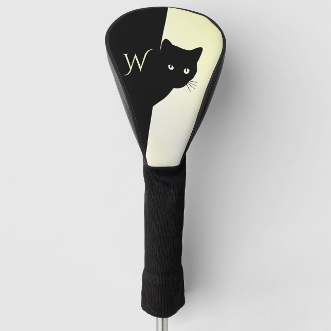 Funda Para Palo De Golf Inicial de gato negro de ojos amarillos (Anverso)