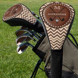 Funda Para Palo De Golf Inicial de Monograma Vintage en Chevron
