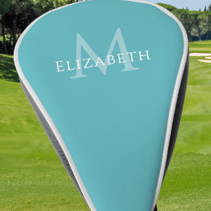 Funda Para Palo De Golf Inicial de nombre de monograma personalizado turqu