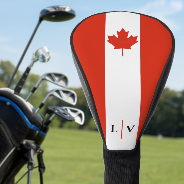 Funda Para Palo De Golf Iniciales de Bandera Canadiense Rojo y Blanco de C (canada canadian flag maple leaf monogram initials golf head cover)