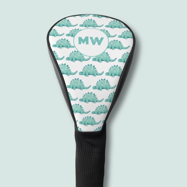 Funda Para Palo De Golf Iniciales de Dinosaur Stegosaurus (Dinosaur pattern golf head cover with cute kids stegosaurus design.  Customise with initials or name)