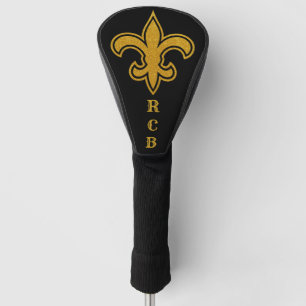 Funda Para Palo De Golf Iniciales de Flor de Lis Francesa Dorado y Negro D