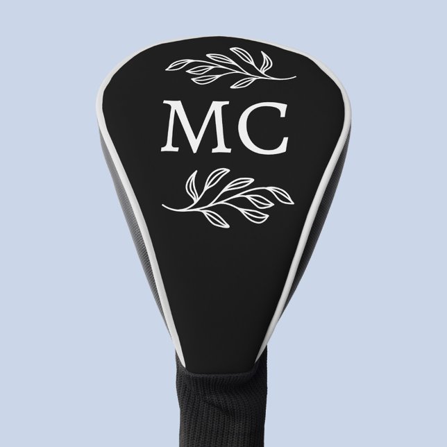 Funda Para Palo De Golf Iniciales de monograma personalizadas hoja botánic (Personalized monogram initial botanical leaf art minimalist golf head cover)