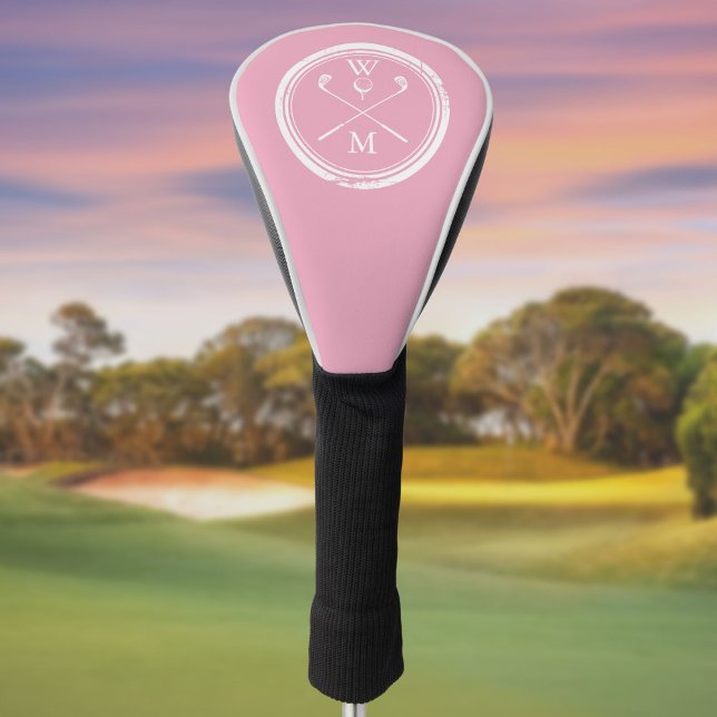 Funda Para Palo De Golf Iniciales de monograma rosa femenino (Feminine Pink Monogram Initials Golf Head Cover)