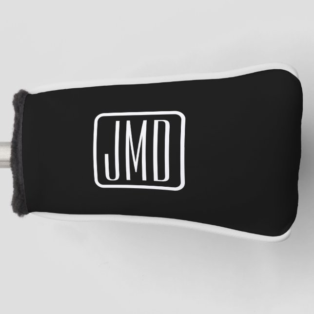 Funda Para Palo De Golf Iniciales monogramadas modernas | Blanco y negro (Anverso)