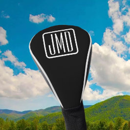 Funda Para Palo De Golf Iniciales monogramadas modernas | Blanco y negro