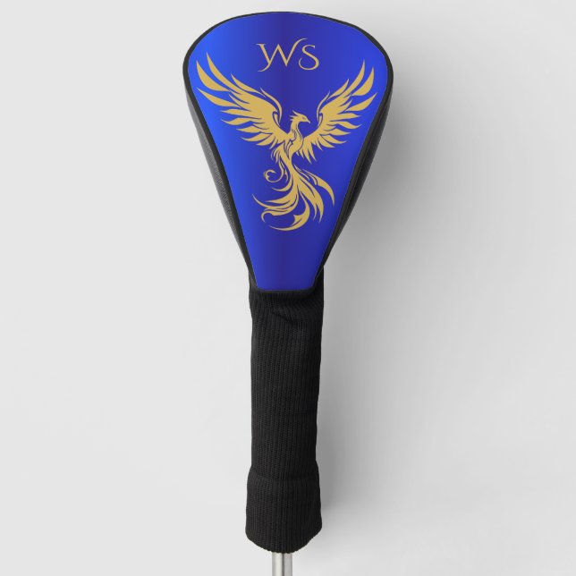 Funda Para Palo De Golf Iniciales Monogramas del Fénix Dorado Azul Metálic (Anverso)