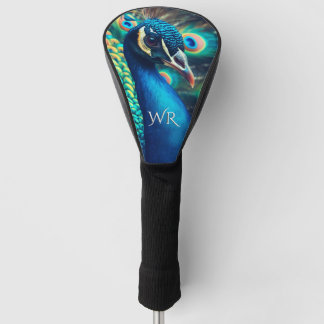 Funda Para Palo De Golf Iniciales personales del perfil de pavo real