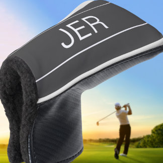 Funda Para Palo De Golf Iniciales personalizados Elegante Golfer Gray Putt