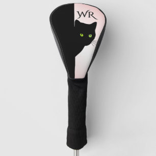 Funda Para Palo De Golf Iniciales rosadas del gato negro de Sly