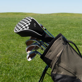 Funda Para Palo De Golf Iniciales simples en blanco negro de Gingham Plaid