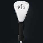 Funda Para Palo De Golf Iniciales Tapa moderna de la cabeza de golf blanca<br><div class="desc">Iniciales Tapa de Cabeza de Golf con guión moderno. Blanca.</div>