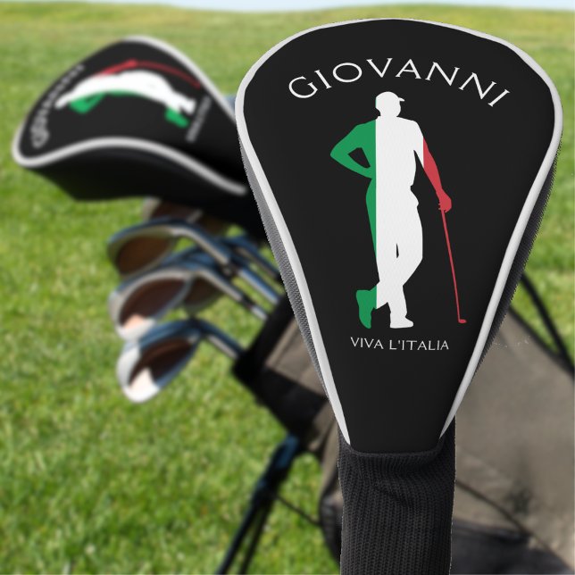Funda Para Palo De Golf Italia Viva l'Italia Bandera Italiana Golfer Name (black italian golfer golf head cover with name and viva 'italia text)