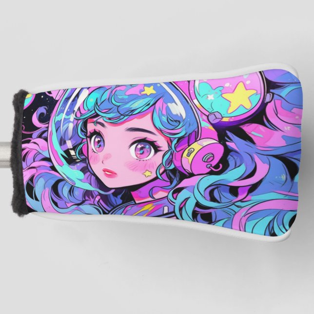 Funda Para Palo De Golf Kawaii Pastel Chica de anime rosa y azul (Anverso)