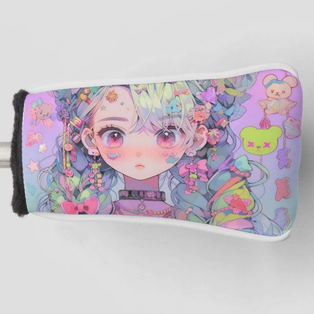 Funda Para Palo De Golf Kawaii Pastel Harajuku Anime Chica con trenzas (Anverso)