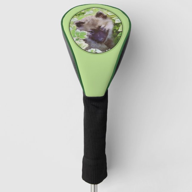 Funda Para Palo De Golf Keeshond Puppy en el jardín pintando arte original (Anverso)