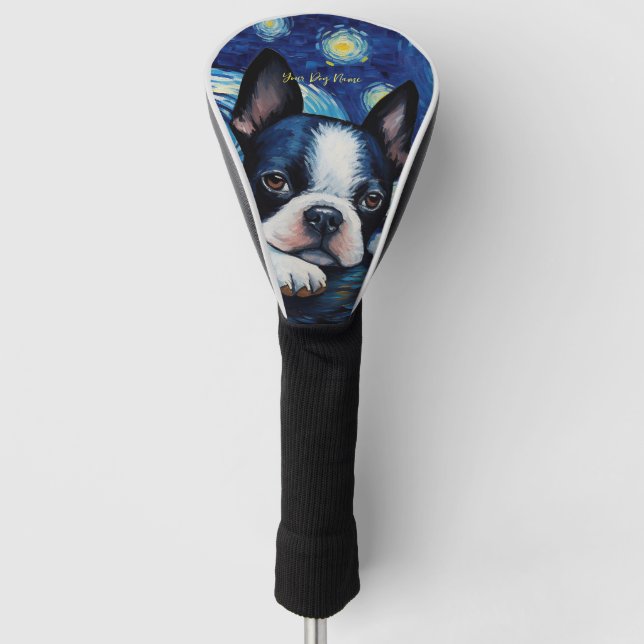 Funda Para Palo De Golf La noche estrellada - Perro Terrier de Boston 2001 (Anverso)