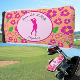 Funda Para Palo De Golf Lady Golfer Naranja Rosa Preppy Nombre personaliza