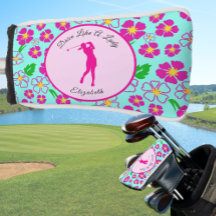 Lady Golfer Pink Aqua Preppy Custom Name Ladies