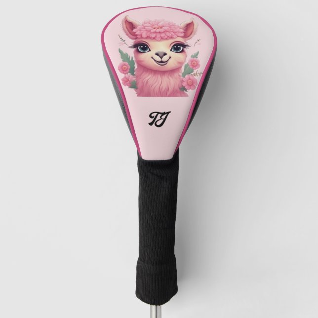 Funda Para Palo De Golf Lama, bebé sonriente rosa (Anverso)
