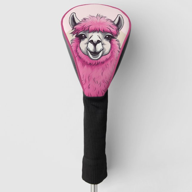 Funda Para Palo De Golf Lama sonriente rosa feliz (Anverso)