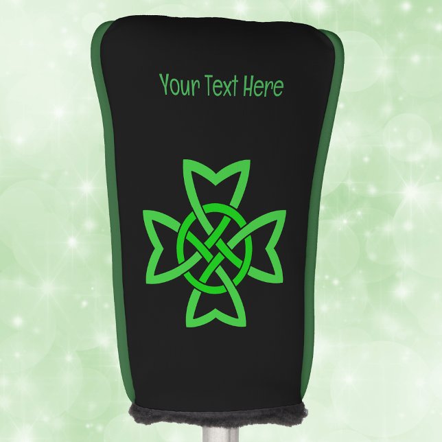 Funda Para Palo De Golf Large Bright Green Irish Celtic Abstract Knot (Big bright green celtic Irish knowt design on black golf club cover.)