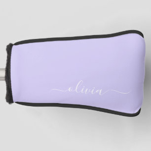 Funda Para Palo De Golf Lavender Purple Modern Script Girly Monograma Nomb