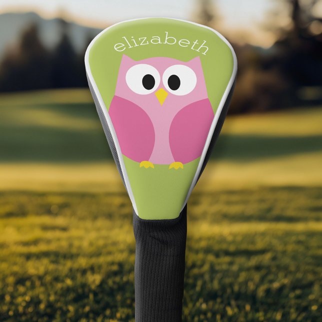 Funda Para Palo De Golf Lechuza Personalizado Cuta - Verde Rosa y Lime (Personalized Golf Head Cover)