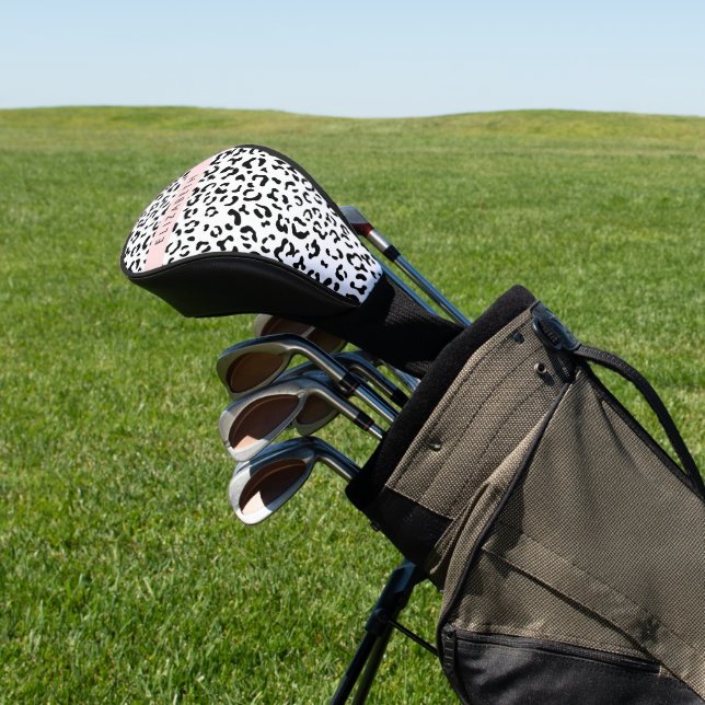 Funda Para Palo De Golf Leopard Print, Spots, Black And White, Tu Nombre (In Situ)