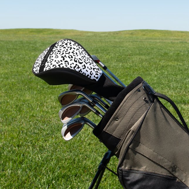 Funda Para Palo De Golf Leopard Print, Spots, Black And White, Tu Nombre (In Situ)