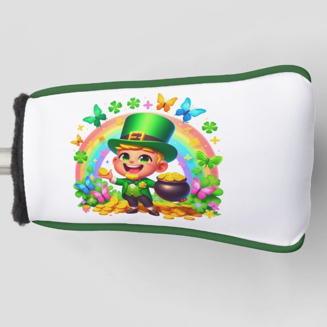 Funda Para Palo De Golf Leprechaun arcoiris con oro (Anverso)