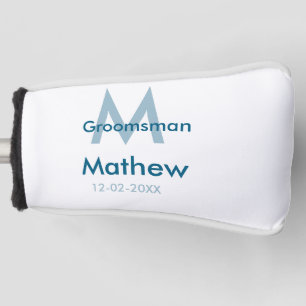 Funda Para Palo De Golf Letra azul marino groomsman fecha masculina por