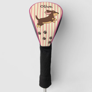 Funda Para Palo De Golf Lindo perro Dachshund marrón claro con rayas rosad