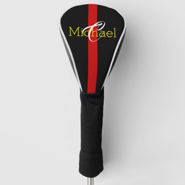Funda Para Palo De Golf Línea roja fina cubierta del monograma de la (Anverso)