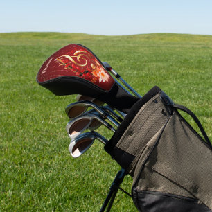 Funda Para Palo De Golf Lluvia de oro con hojas rojas.