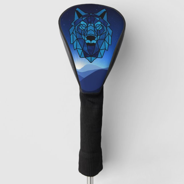 Funda Para Palo De Golf Lobo azul geométrico (Anverso)
