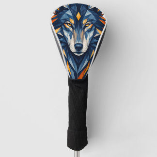 Funda Para Palo De Golf Lobo Geométrico Negro y Naranja Arte Poligonal