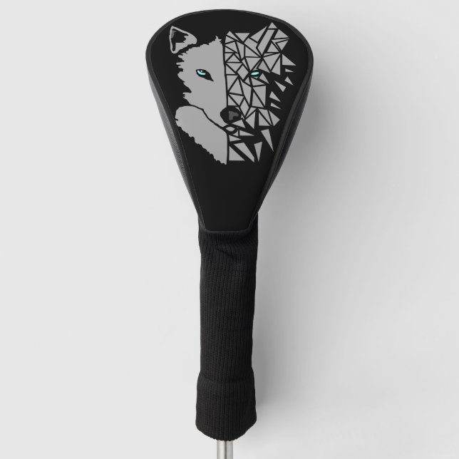 Funda Para Palo De Golf Lobo gris geométrico (Anverso)