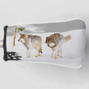 Funda Para Palo De Golf Lobos en pintura de nieve - Arte de vida salvaje o