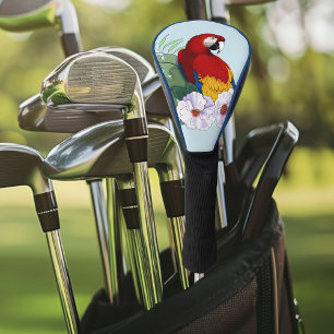 Funda Para Palo De Golf Loro Guacamayo Rojo Floral Hibisco Tropical Blanco