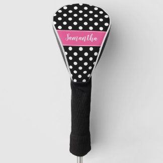 Funda Para Palo De Golf Los puntos de polka rosada y negra personalizados