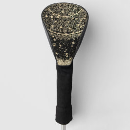 Funda Para Palo De Golf Lotus Mandala con estrellas de oro en negro