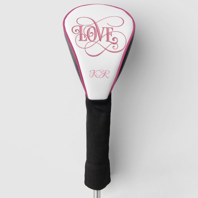 Funda Para Palo De Golf Love Pink Romantic Swirly Monogramed (Anverso)
