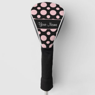 Funda Para Palo De Golf Lunares rosados en fondo negro