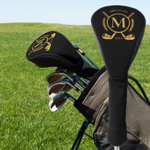 Funda Para Palo De Golf Luxury Monogram Gold On Black Golf Club Head Cover
