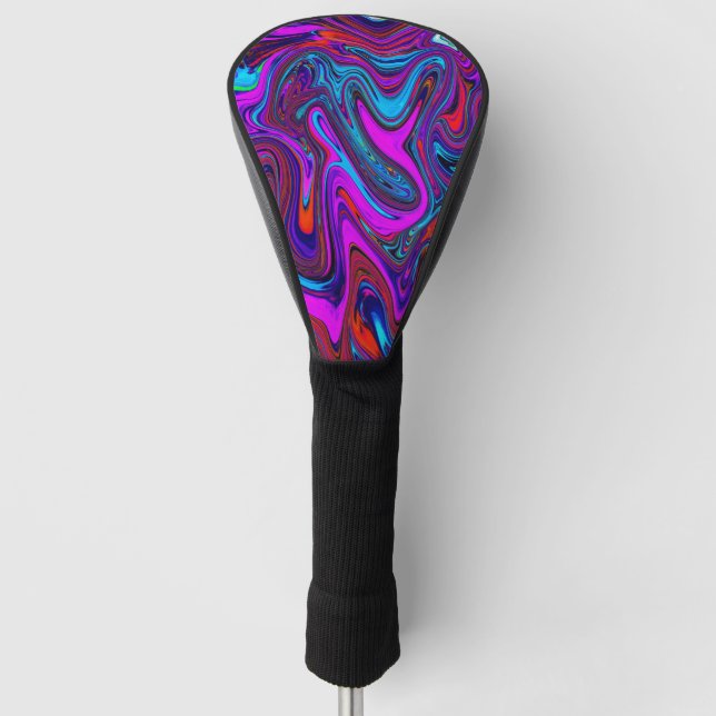 Funda Para Palo De Golf Magenta de mármol, arte abstracto azul y rojo (Anverso)