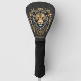 Funda Para Palo De Golf Majestuosa cabeza de león dorada con mané negro.