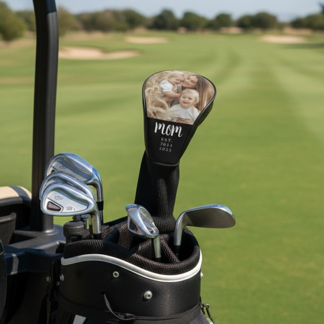 Funda Para Palo De Golf Mamá creó una foto de escritura moderna (modern photo golf club cover with mom established year for mothers day gift and stocking stuffer)