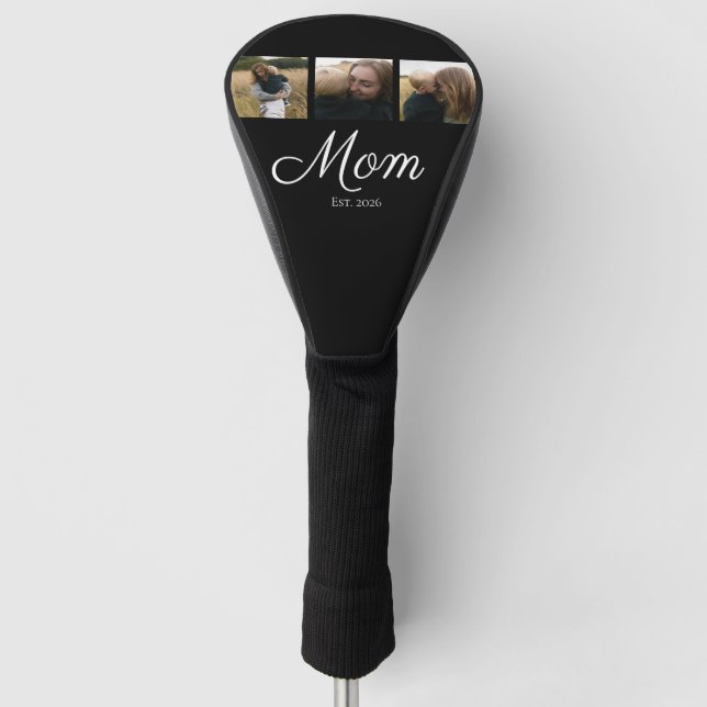 Funda Para Palo De Golf Mamá Estableció Moderno Script Negro 3 Foto (Anverso)