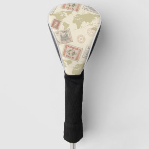 Funda Para Palo De Golf Mapa Mundial de Sellos Postales Vintage de Viaje (